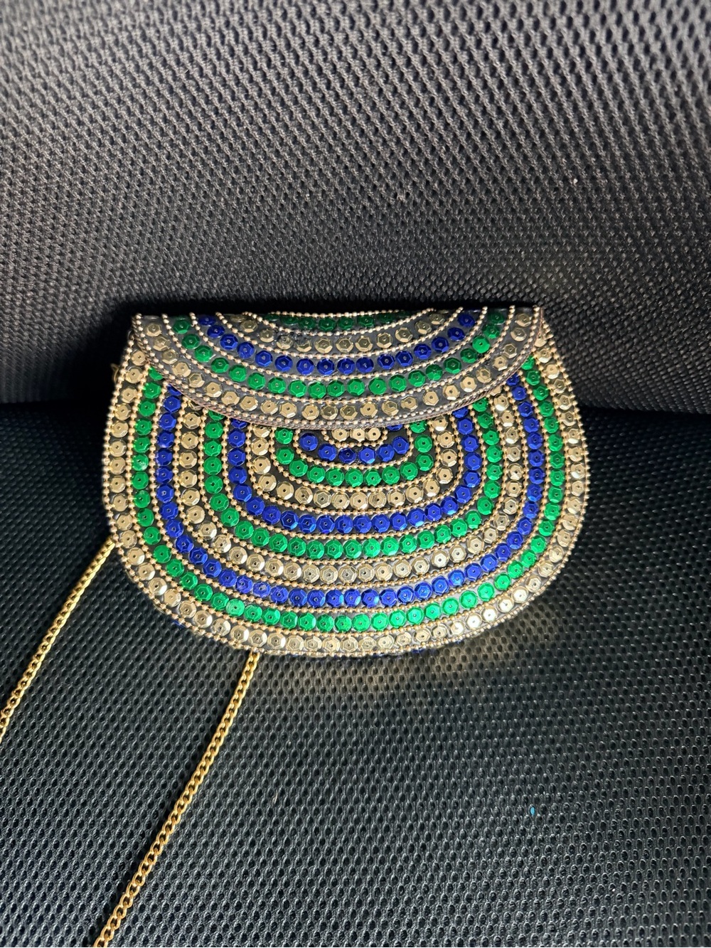 Metal Embellished Green & Blue Beaded purse clutch Bag with chain